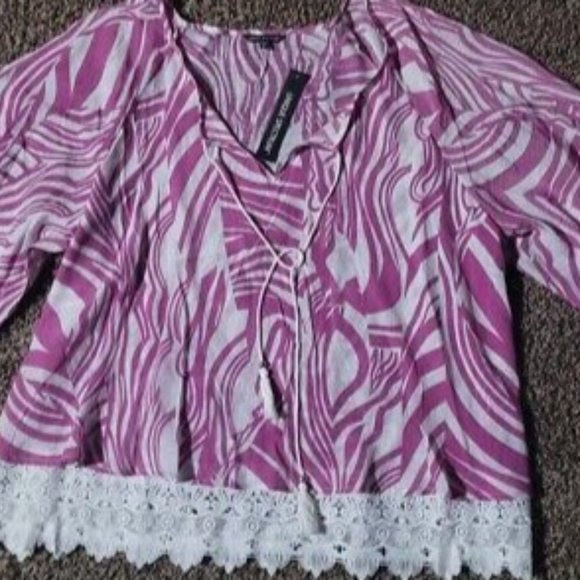 Unique Spectrum Tops - Unique Spectrum Pink White Woman Boho 2X Blouse New